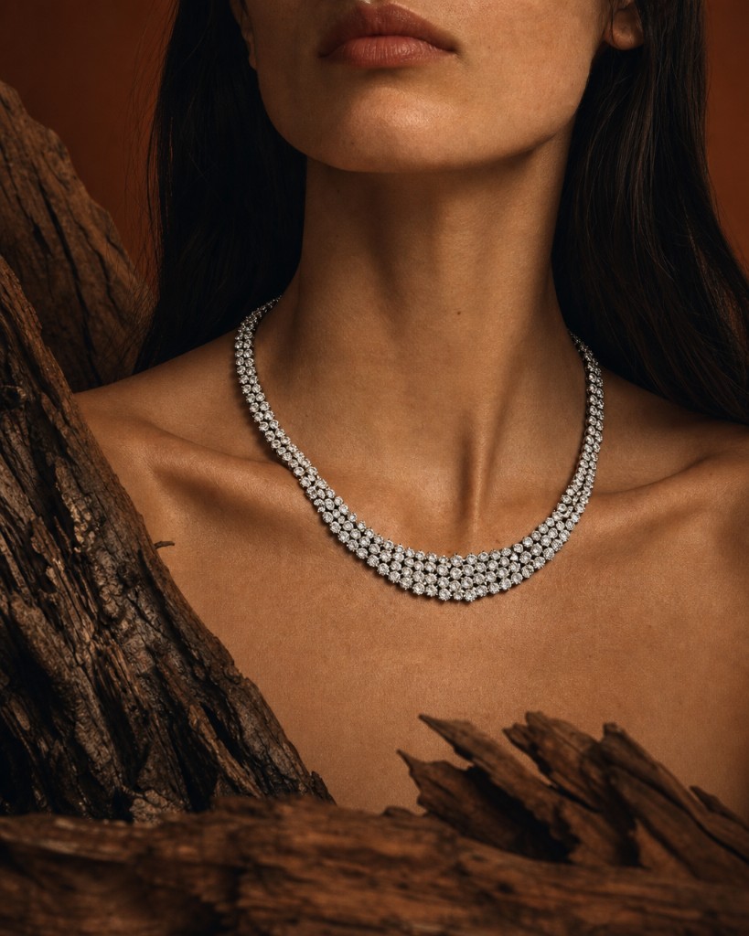 Diamond necklace at the neckline